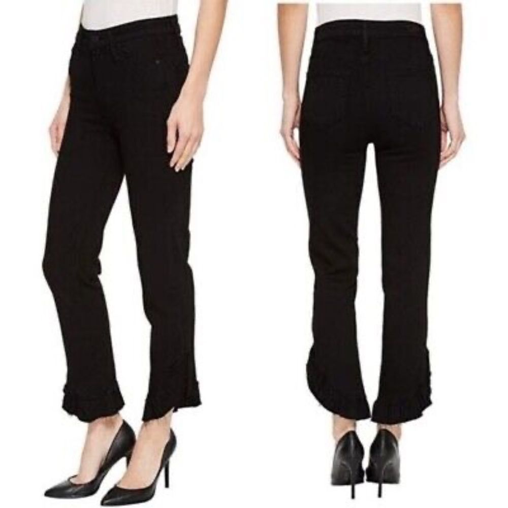 PAIGE Hoxton Shadow Black Straight Curved Ruffle Hem Jeans Sz 27